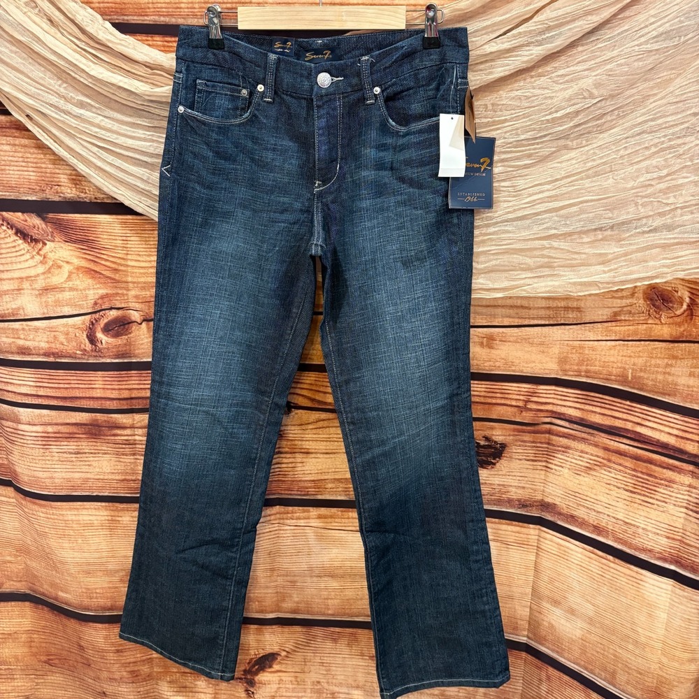 Seven7 Jeans Womens Boot Cut Dark Wash Blue Denim Embellished Pockets Size 8 - Picture 1 of 9